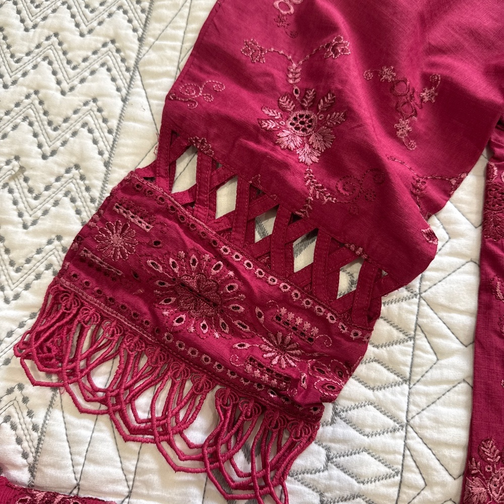 3 pc Cotton Chickenkari Embroidered Suit Chiffon Dupatta,Pakistani L - Picture 3 of 16